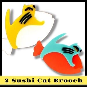 TWO Retro Acrylic cat/fish pin